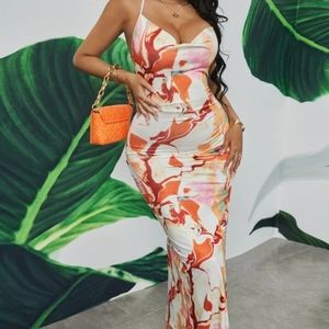 Tye dye lace up backless split thigh dress
